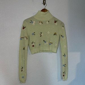 Zara Floral Embroidered Knit Crop Sweater